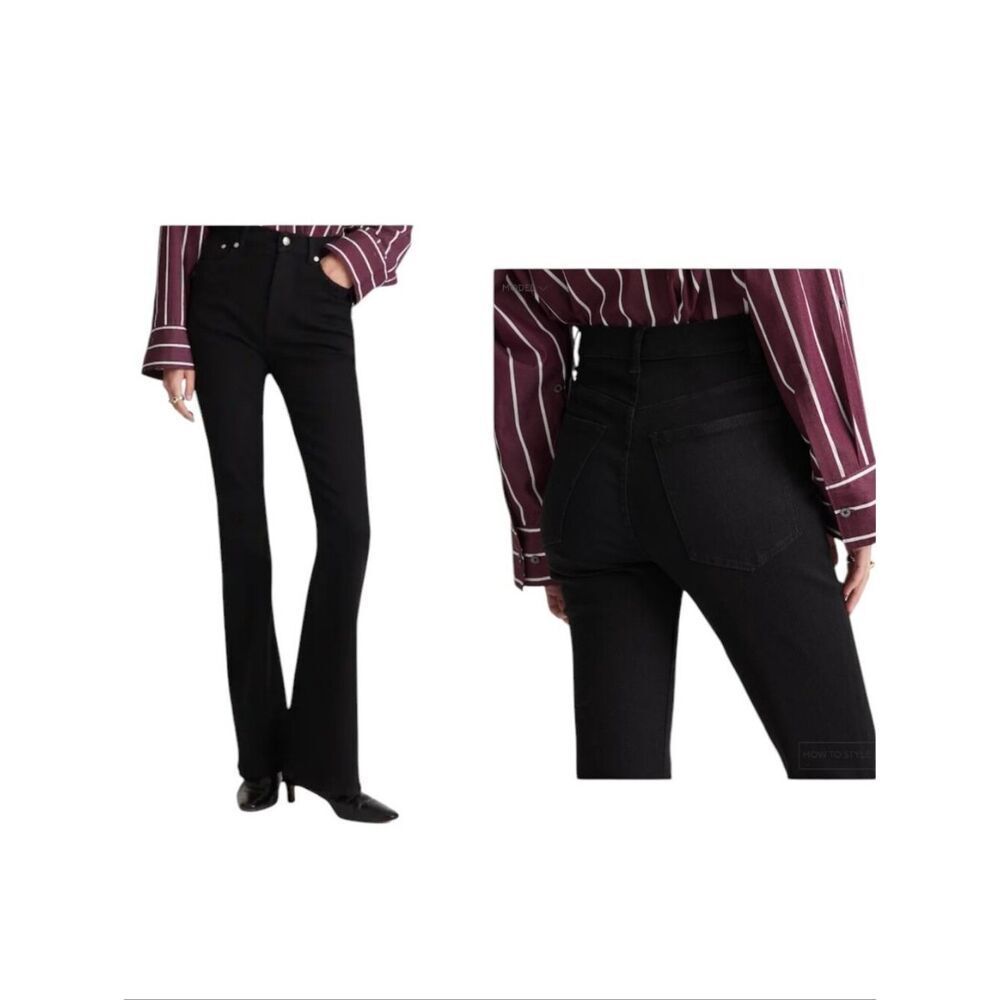 NWT Madewell Stretch Flare Jeans Black Rinse Wash Size 28